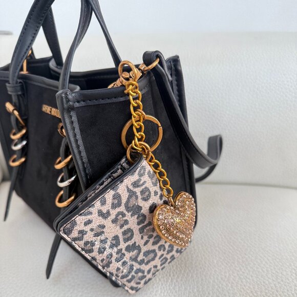 NWT STEVE MADDEN BBOGAN SATCHEL CROSSBODY BAG W CREDIT CARD CASE & HEART CHARM - Picture 2 of 8